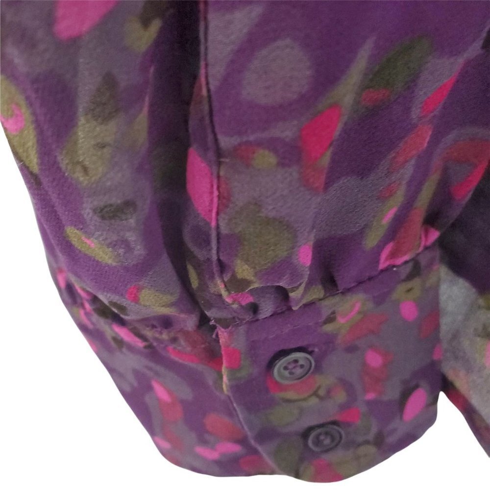 Jessica Art Deco Abstract Pattern Ruffle  Front Button Down Blouse - Picture 4 of 11